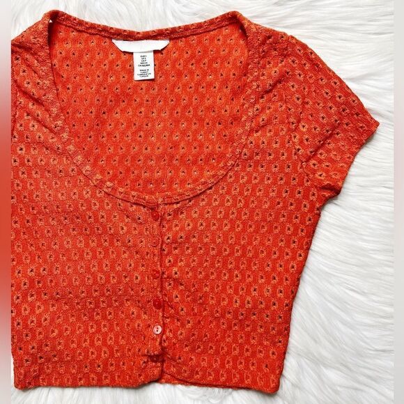 H&M Scoop Neck Cut Out Short Sleeve Crop Top Orange Size Small - Picture 1 of 4
